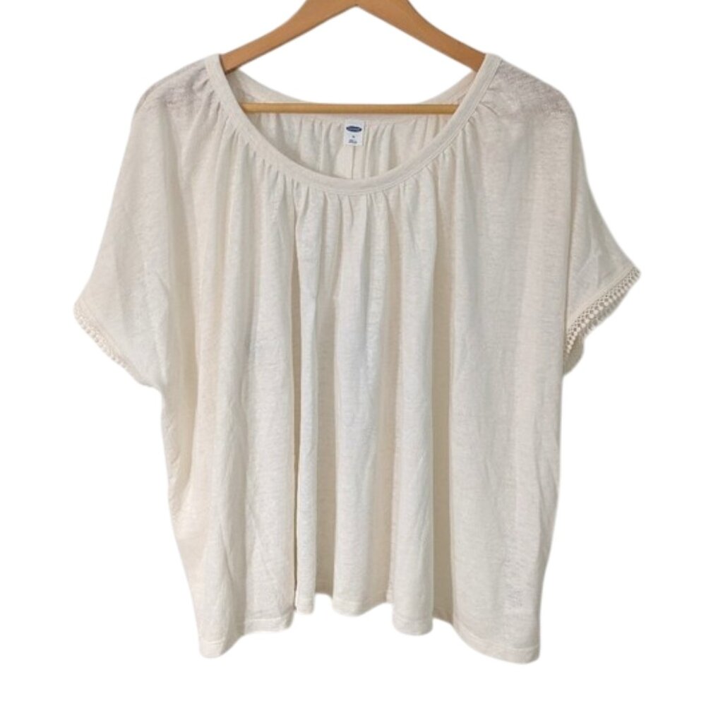 Brand New Old Navy Women's Linen Blend Boxy Cream Top Size M